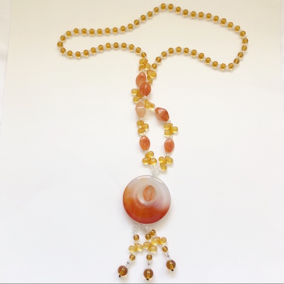 Carnelian Citrine Quartz Tassel Necklace - Picture 6 of 8